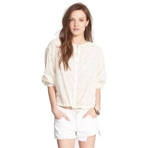 Free People Stars Align Blouse Ivory Cotton Eyelet